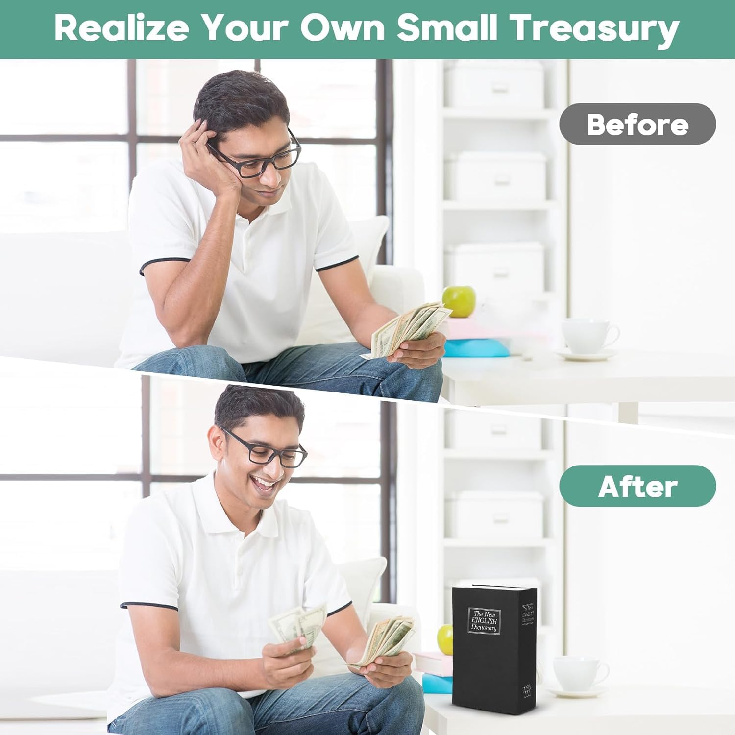 Durable Mechanical Lock & Password Access Book Money Box - Travel Safe for Cash, Documents and Personal Valuables, Sturdy Home Decor Piggy Bank