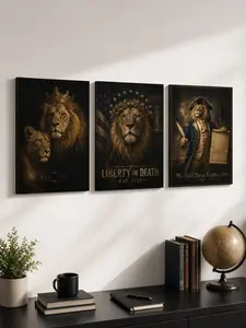 Vintage 1776 Liberty Lion Vertical 3 Piece Framed Prints, Independence Day Patriotic Wall Decor For Living Room Bar Man Cave Party Cardboard