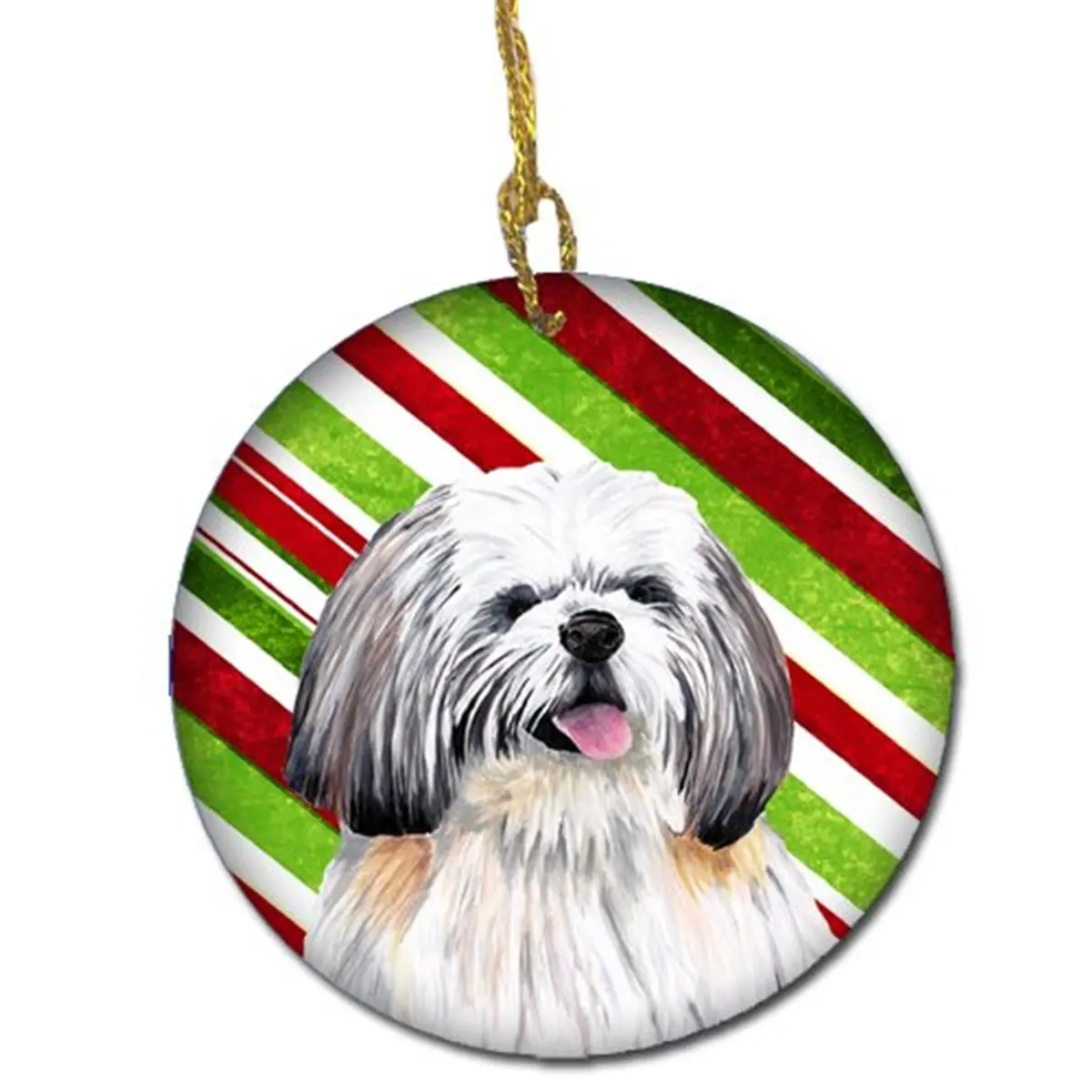 Shih Tzu Candy Cane Holiday Christmas Ceramic Ornament