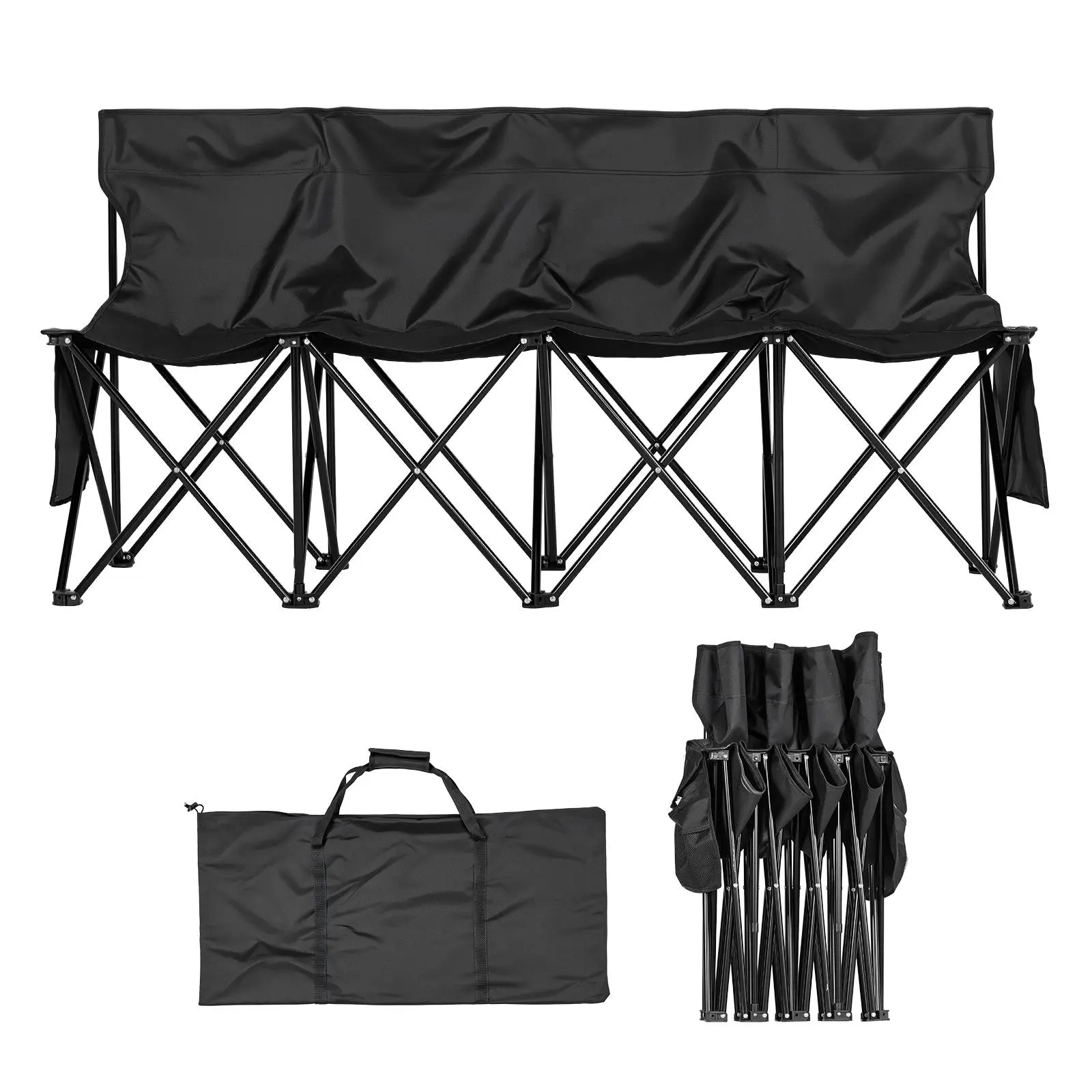 【SummerFinds】VEVOR Portable Folding Bench, 4 Seat Foldable Soccer Bench with Side Pockets and Carrying Bag, Lightweight Sideline Seating with Back Rest for Football, Baseball, Camping, Outdoor Events, Black
