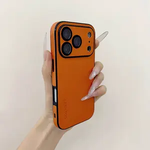 Leather Texture Smartphone Case with Large Window - Full Cover Shockproof Silicone Casing for iPhone 16 Pro Max, 15, 14, 13 - Slim Fit, Stylish Women's Customized Tech Accessory for Device Protection, Outdoor Use, Tech Accessories