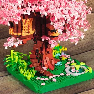 1433 Piece Cute Sakura Treehouse Building Blocks, Creative Play and Home Decor, Durable Plastic Structure, Fairy Garden Accessories