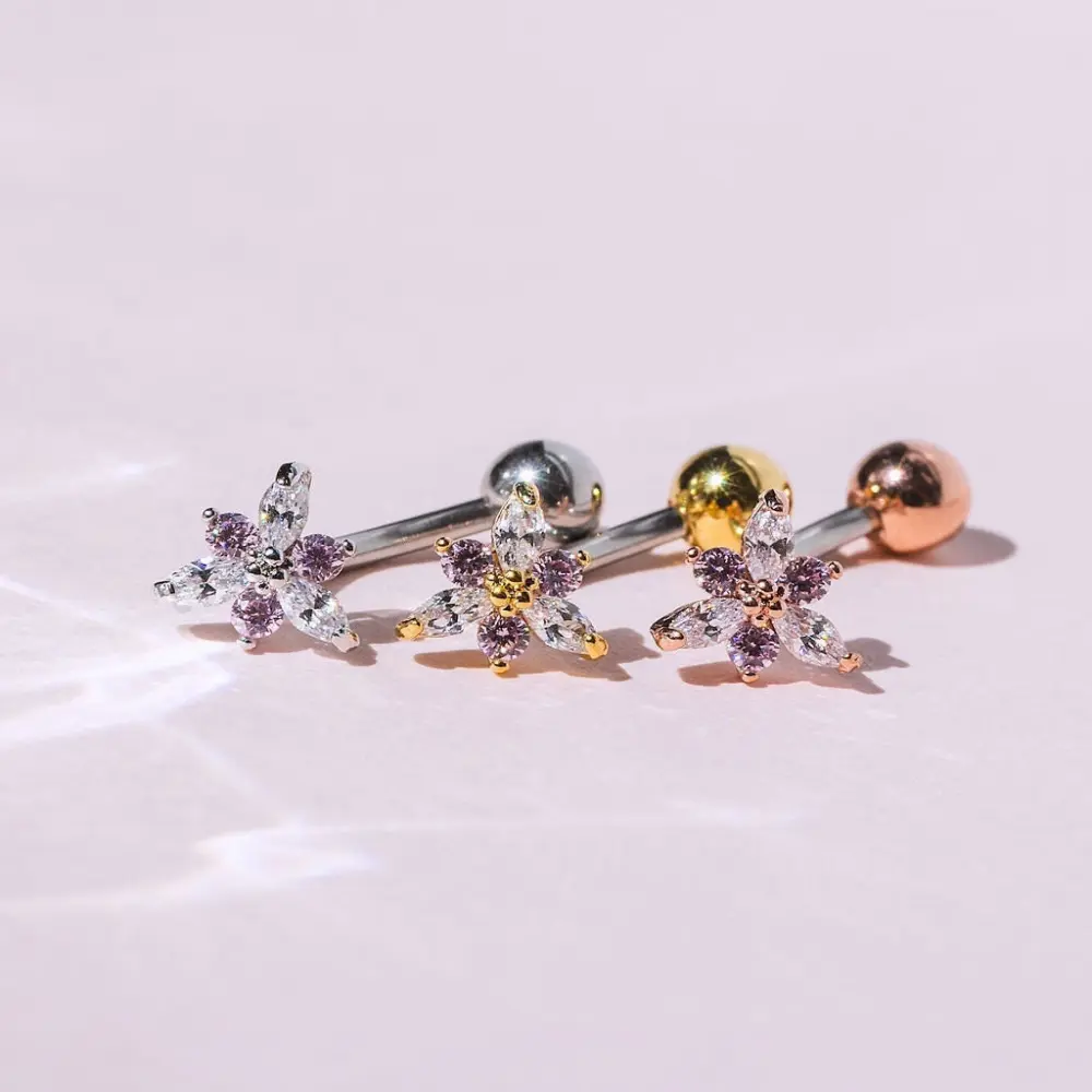 NEW! • Daffodil Navel Ring • Floating Dainty Flower Belly Ring • Gold Floral Belly Rings • Simple Lavender Belly Rings • Dainty Body Jewelry
