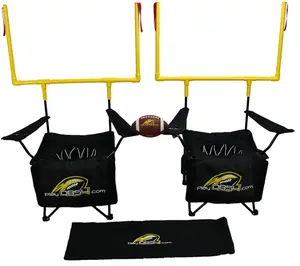 QB54 Black Set - 2 Chairs 2 Goalposts Football Carrying Bag Kicking Tee Ball Pump for Tailgate Fun & Game Day Rivalry