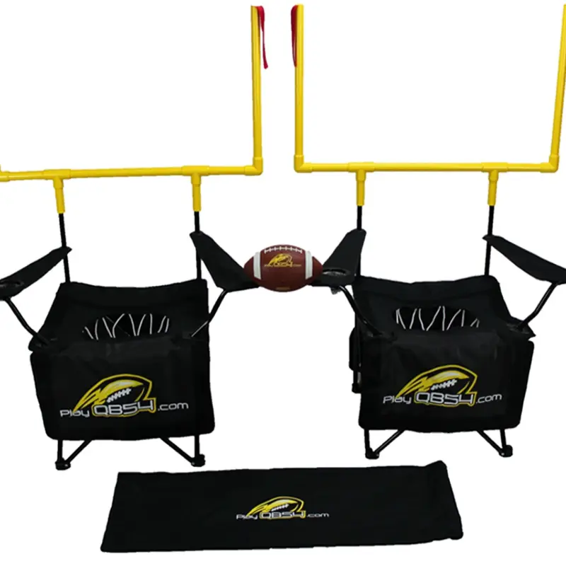 QB54 Black Set - 2 Chairs 2 Goalposts Football Carrying Bag Kicking Tee Ball Pump for Tailgate Fun & Game Day Rivalry