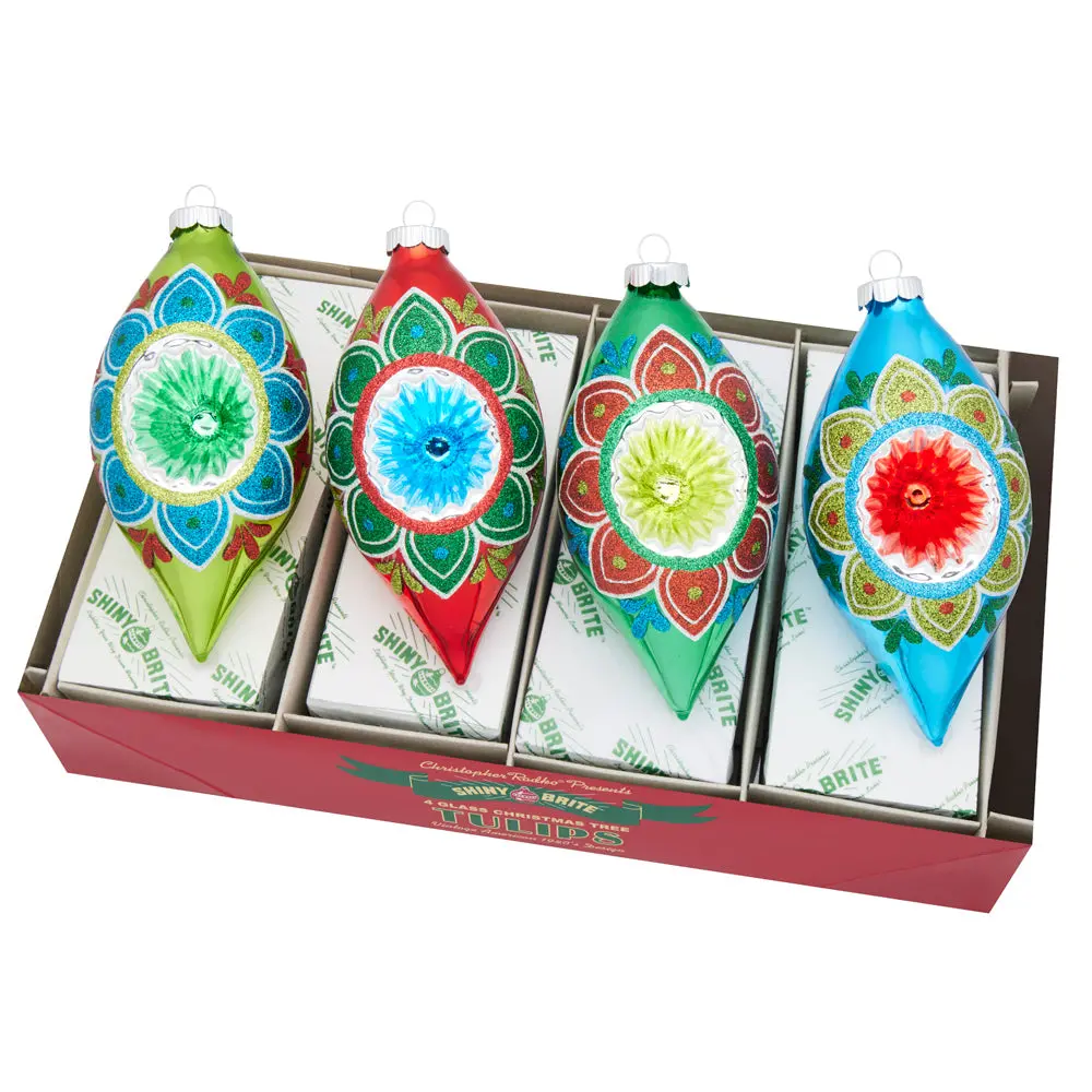 HOLIDAY SPLENDOR 4-Count 7" Reflector Tulip Decor Ornaments, Festive Room Decor for Home Parties - 2024