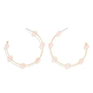 Wire Hoop Heart Bead Earrings