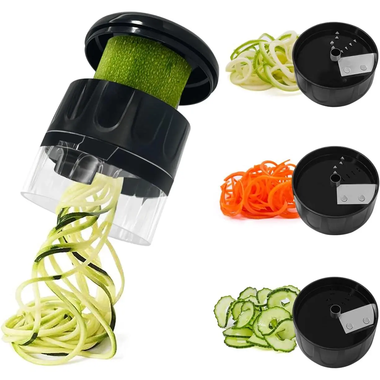 3-in-1 Vegetable Spiral Slicer Utensil - Adjustable Noodle Maker for Zucchini, Carrot, Cucumber, Easy-to-Use Black Kitchen Tool, Utensils