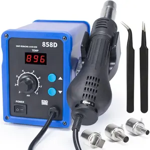 858D Hot Air Rework Soldering Station with Temperature Control, Adjustable Air Volume, Digital Display for SMD Soldering with 3 Extra Hot Air Nozzles
