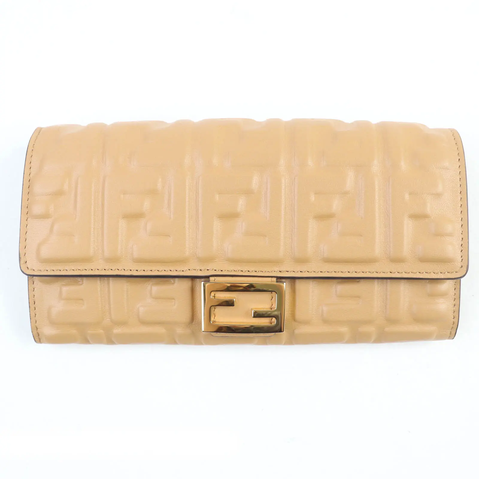 Pre-owned FENDI Calfskin Small Leather Goods FFMetal Baguette Continental Leather Long Wallet