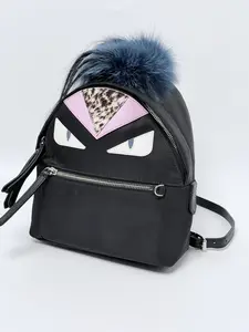 Pre-owned FENDI Leather Backpacks Black Nylon and Monster Eyes Mini Backpack JD005FD