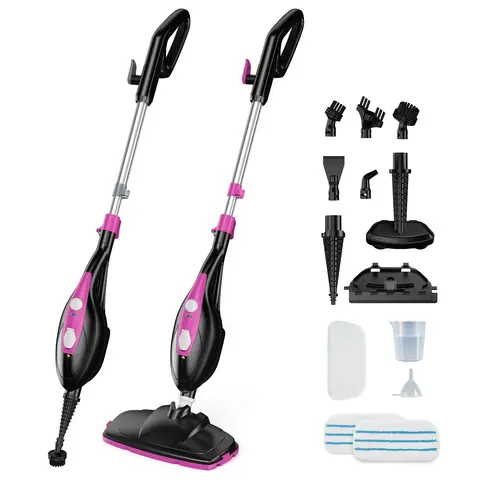 Sweetcrispy 1550W Upgrade 10-in-1 Lightweight Adjustable Corded Steam Mop Cleaning Set - Detachable Handheld Steam Cleaner for House, 16ft Cord, 2 Washable Pads, Multi-Surface Cleaning Supplies with 99.9% Stain Lift for Hardwood, Tile