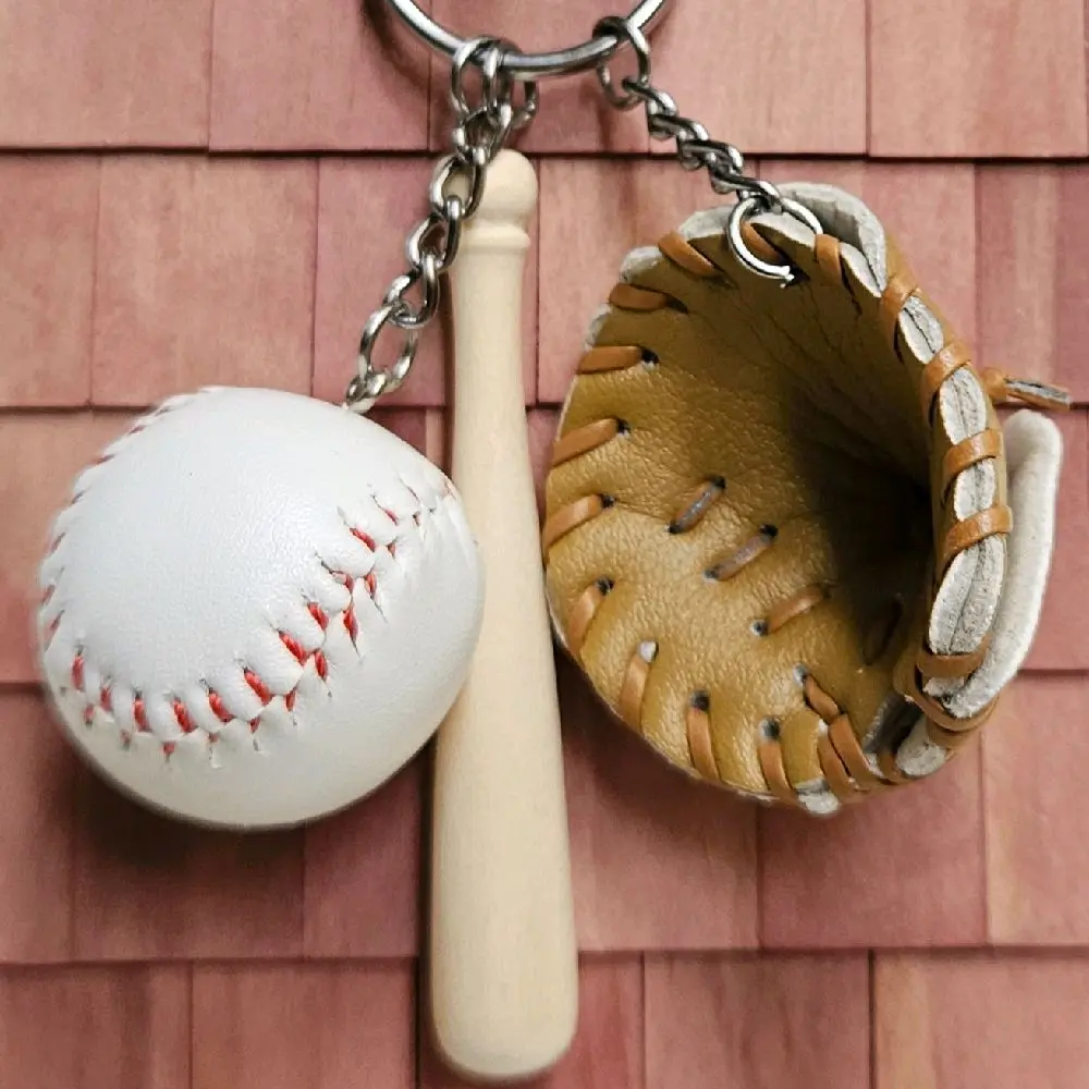 Mini Baseball Keychains with Wooden Bat