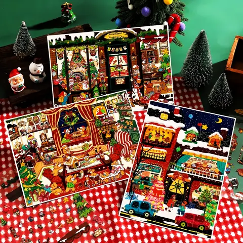 [Halloween & Christmas Sticker Scene Bargain] 3 Sets of Christmas Sticker Scenes, 3D Minature Room Sticker, DIY Cute Sticker Pack, Christmas Stickers, Holiday Decoration, Best Christmas Gift for Girls, Puzzle Stickers, Holiday Party Activity