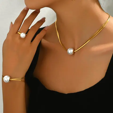 Faux Pearl Decor Jewelry Set, Fashionable Jewelry Set, Including Necklace & Bracelet & Earrings & Ring, Elegant Jewelry Set for Party, Daily Clothing Decor, Trendy All-match & Exquisite Jewelry for Birthday Gift, Matching Jewelry Set, Jewellery Gift Set