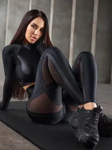 (RUN SMALL,PLEASE SIZING UP)ZASUWA Female PU Net High-rise Hip-lift Leggings