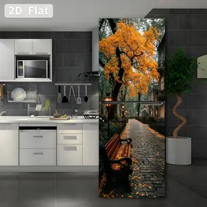 Self-Adhesive Refrigerator Stickers, Removable PVC Kitchen Decals, DIY Home Decor, Autumn Street Bench Design, 30x180cm, Set of 2