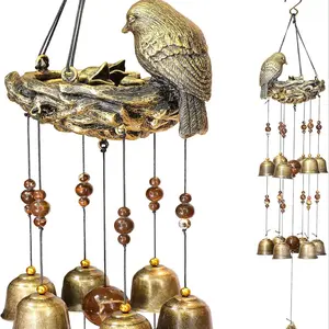Bird Nest Wind Chime Set Outdoor Garden Decor, 12-Piece Bronze Hanging Decoration for Yard Church, Mother's Day Gift
