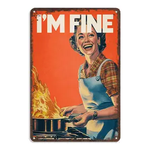 Kitchen Funny Sign"I'M Fine" Wall Decor Sign 8x12 Inch Easy Hanging Retro Wall Art Decor For Dining Room Decor & Gift Decoration Vintage Metal Sign