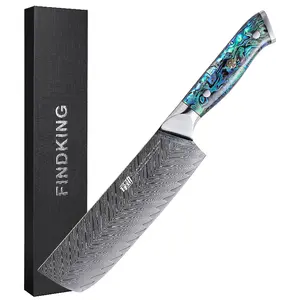 FINDKING Gorgeous Series 7 Inch Nakiri Knife, Japanese Style Cleaver Knife, 67 Layers Damascus Steel, Razor-Sharp Blade, Resin Abalone Shell Handle, Professional Kitchen Chef Knife, Chopping Cutting for Fish Meat Vegetable Fruit