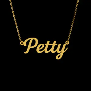 "Pretty & Petty" Gold Nameplate Necklace – 18K Gold-Plated Stainless Steel, Adjustable 16-18 Inch Chain, Tarnish-Resistant, Trendy Girl Boss Jewelry, TikTok Viral Necklace