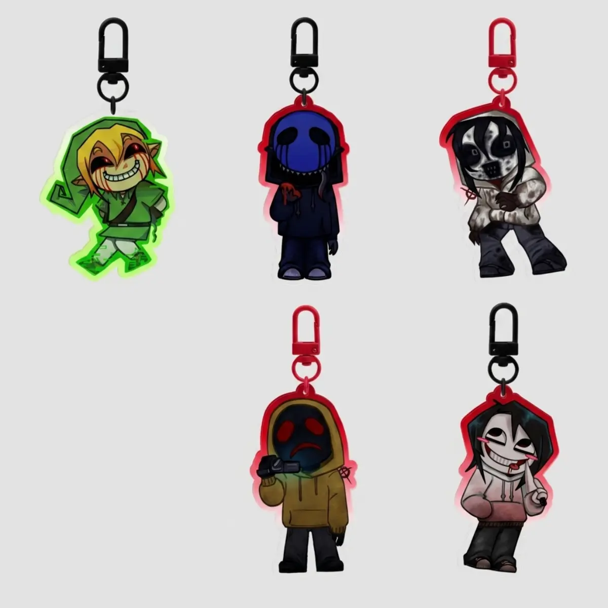 Creepypasta Ben Drowned, Eyeless Jack, Kate The Chaser, Brian Thomas (Hoody), Tim Wright (Masky), Ticci Toby, Jeff The Killer Acrylic Keychain
