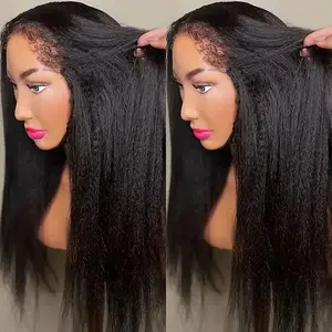 4C Edges Kinky Straight Hairline Transparent 13x6 13x4 Lace Frontal Human Hair Wigs With Pre Plucked Baby Hair Yaki Straight Wig