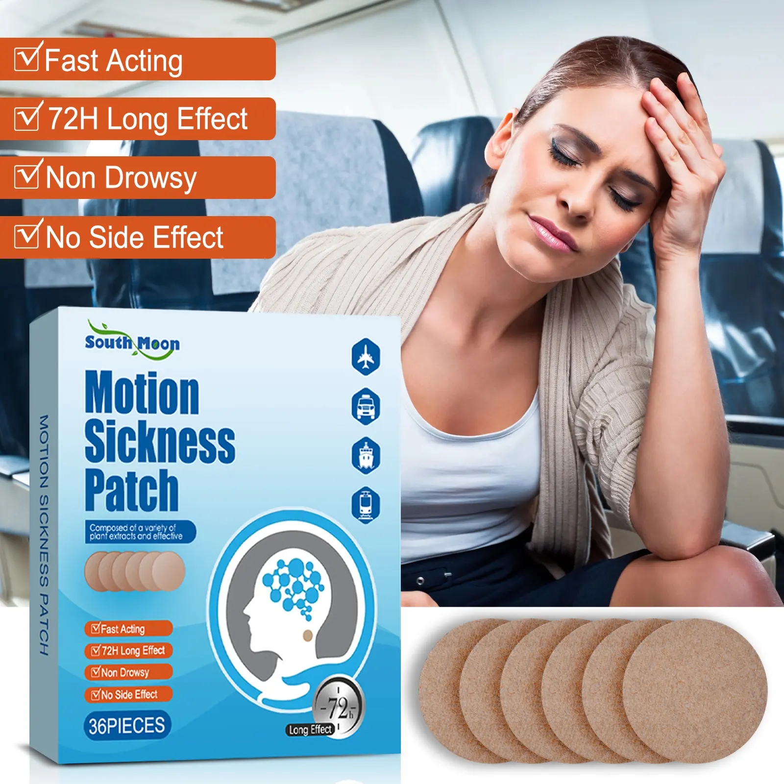 Motion Sickness Patch for Travel ， Car Plane Cruise Sickness Relief Patch ， Long Lasting Comfortable Travel Es，Natural Herbal Patch，Nausea Relief Patch，Helps Support Travel Comfort，Great for Flights & Cruisessential