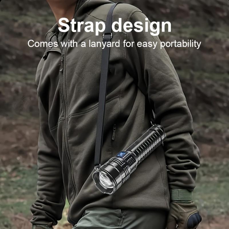 Super Bright Led Tactical Flashlight with 15,000 MAh Battery-Long Distance Lighting, USB Charging, Mobile Power Function and Digital Display, Suitable for Emergency, Camping and Outdoor Adventure