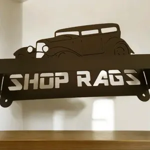 Custom Made Hotrod Shop Rag Holder with "SHOP RAGS" Text and Classic Design