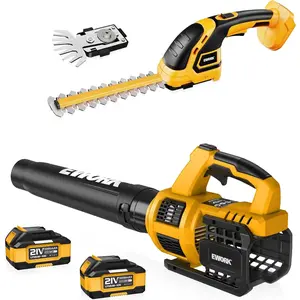 Leaf Blower and Hedge Trimmer Combo with 2 x 3.0Ah Batteries, Fast Charger, Leaf Blowers for Lawn Care, 2-in-1 Shrub/Bush Trimmer & Grass Shears