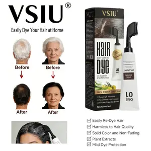 VSIU Hair Dye Comb with 10 Natural Plant Extracts Gentle Ammonia-Free Peroxide-Free Formula for Men Women Easy Gray Hair Coverage Smells Good 120ML+5ML