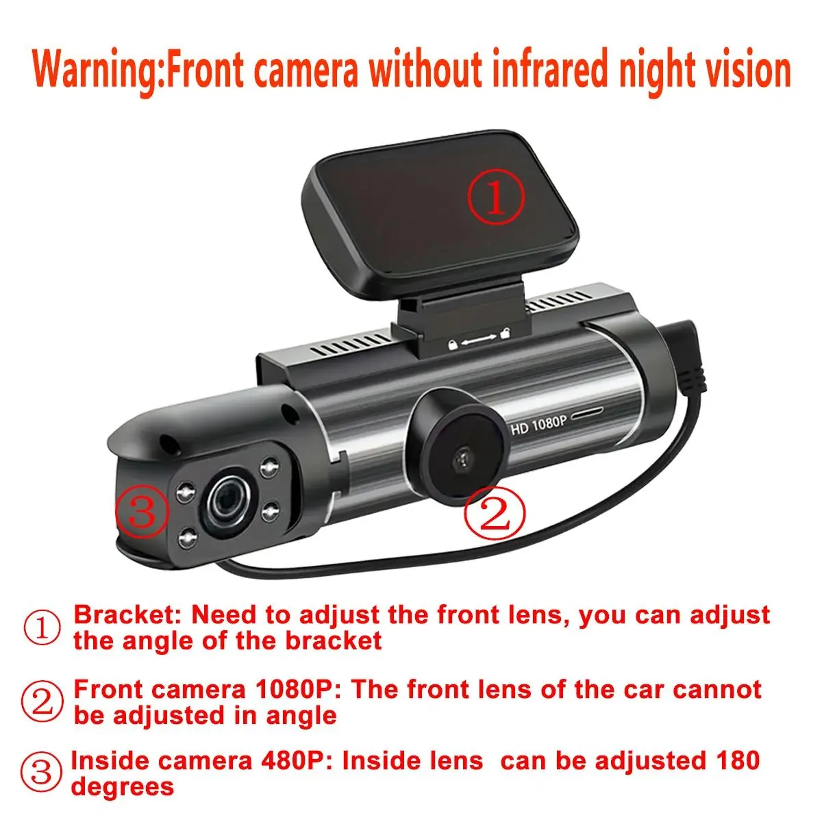 Dual Recording Car DVR Camera, Dash Cam with 64GB Memory Card