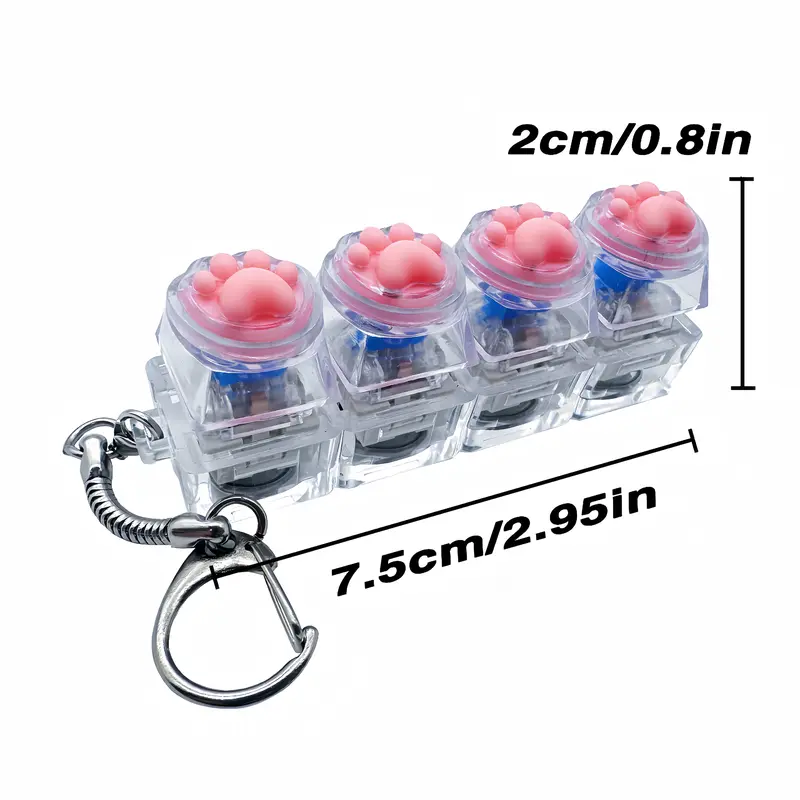 Relieving stress cat paw toy mechanical keyboard, with LED lights on cat paw crystal keycaps, transparent design, keyboard keychain, multi-functional useina Halloween gifts Halloween decorations