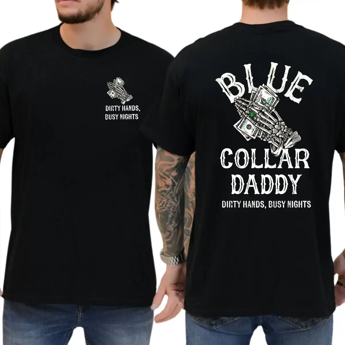 Blue Collar Daddy Men's 100% Cotton Relaxed Fit Graphic T-Shirt - Dirty Hands Busy Nights, Work Motivation, All Seasons Good Graphic Tees, Casual Menswear (James Men's Shop)