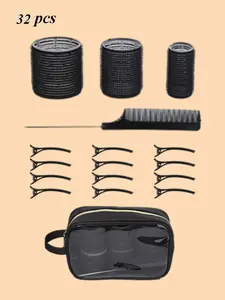 32-Count No-Heat Hair Curler Set, Self Grip Rollers & Bangs Magic Tape, Heatless Curling Tools for Volume, DIY Hairstyles, Perfect Gift, Hair Styling Kit