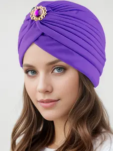 Large Water Drill Headscarf Hat, Vintage Ethnic Style No Brim Cap, Pure Color Indian Hat, Fashion Accessory for Women