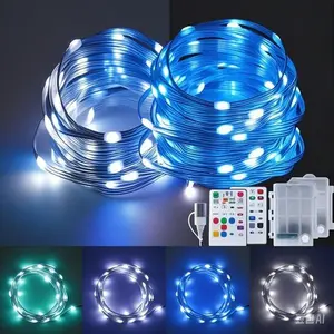 16.4FT LED String Lights with Remote, USB/Battery Powered Twinkle Lights, Waterproof Outdoor Christmas Decorations, Color Changing Fairy Lights for Bedroom Wedding Party Indoor, 2 Pack