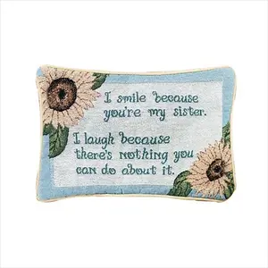 212 MAIN Witty Saying Cotton Blend Tapestry Pillow - "I Smile Because You're My Sister", Dye-Sublimate Jacquard Weave, Sunflower Print, Recycled Fibers Filling, 12.5x8.5 in, for Indoor-Outdoor Sofas