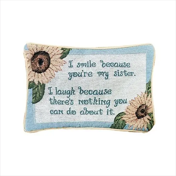 212 MAIN Indoor-Outdoor Decorative Cotton Blend Tapestry Pillow - "I Smile Because You're My Sister", Dye-Sublimate Jacquard Weave, Sunflower Print, Recycled Fibers Filling, 12.5x8.5 in, for Sofas, Indoor-Outdoor Decorative Pillows