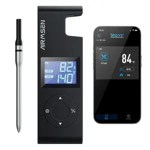 AIRMSEN-Wireless Meat Thermometer with Smart LCD Display Standalone Base, High Precision 5.4 Bluetooth Meat Thermometer with APP & Zirconia Ceramic Handle for BBQ Grill Oven Smoker Kitchen Utensils