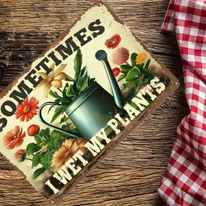 Vintage Chic Wall Hanging Sign "Sometimes I Wet My Plants" - Rustic Decorative Plaque with Weatherproof and Pre-drilled Design - Ideal Gift for Home, Garden, Cafe, Bar, Club, Shop, Restaurant, Farm English Language - Multipurpose S Lightweight