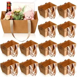 1/3/5 Pack Unfilled Paper Gift Basket with Handle, Classic Simple Design, Perfect for Wedding Favors, Holiday Gifts, Party Decorations