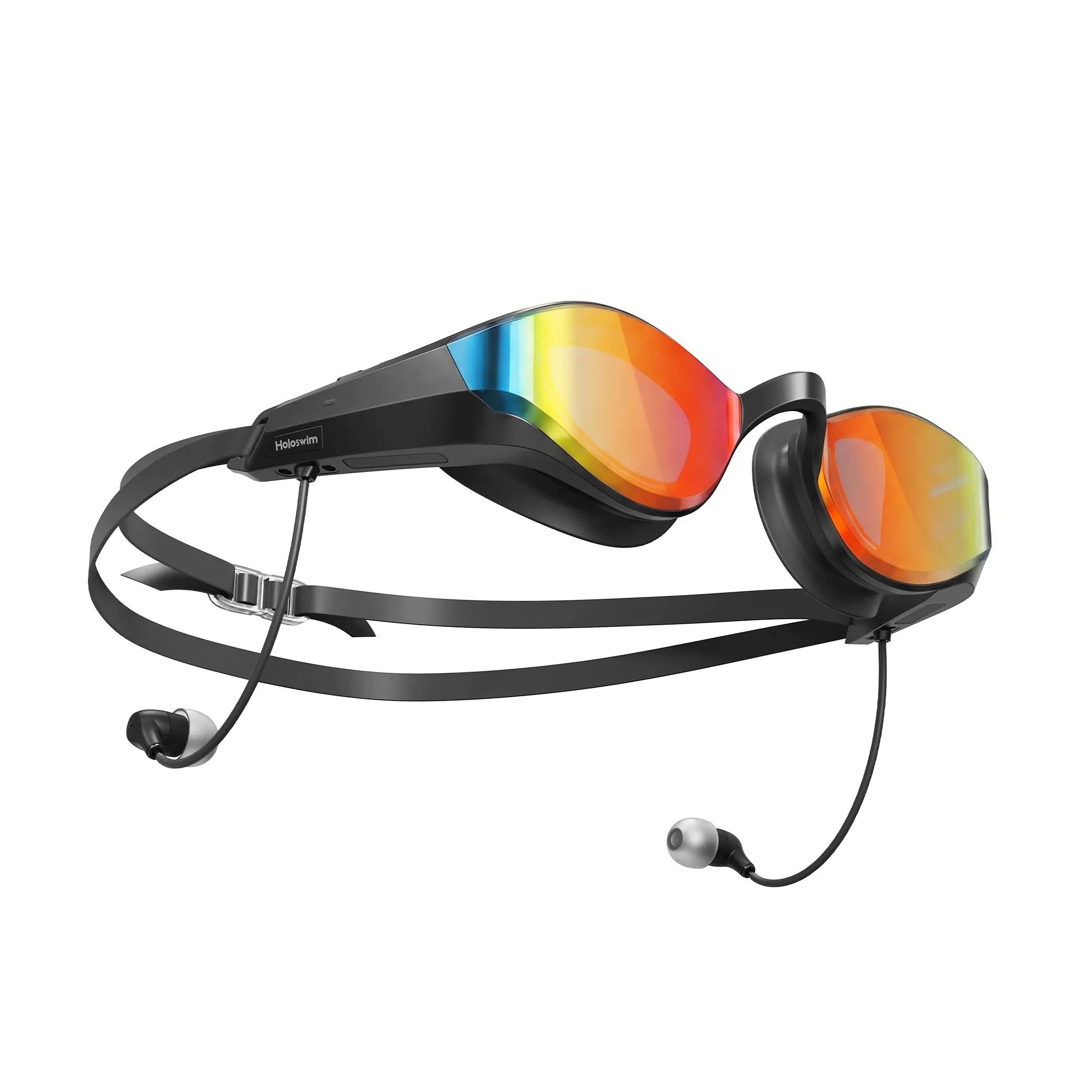 HoloSport SollaWave Unisex Smart Swim Goggles with Music & Audiobooks, Swimming Earphones, Headphones Anti-UV Anti-Fog 5-in-1, Adjustable Silicone No Leak, Built-In MP3 No Bluetooth Needed, 9-Axis Tracking, IP68 Waterproof