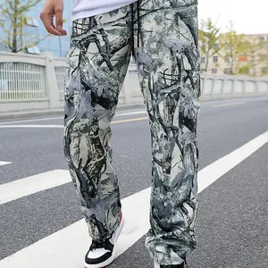 Men's fully printed drawstring waist work pants, regular casual pocket pants for daily wear, and fashionable men's underwear for all seasons