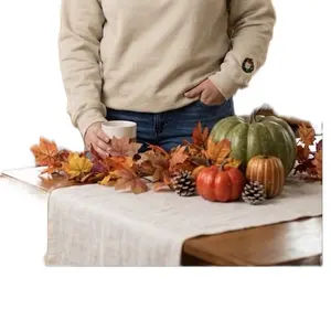Christmas sweatshirt with wreath embroidered on the sleeve; Christmas embroidered crewneck Cotton Casual Embroidery Hoodie Clothing