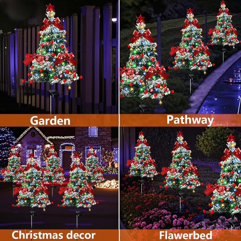4-Pack solar Christmas tree lights for outdoor decoration, waterproof, small solar Christmas tree path lights, solar garden decorative pole lights, courtyard decoration with snow style, suitable for paths, lawns and terraces 4-Pack solar Christmas tree lights for outdoor decoration, waterproof, small solar Christmas tree path lights, solar garden decorative pole lights, courtyard decoration with snow style, suitable for paths, lawns and terraces