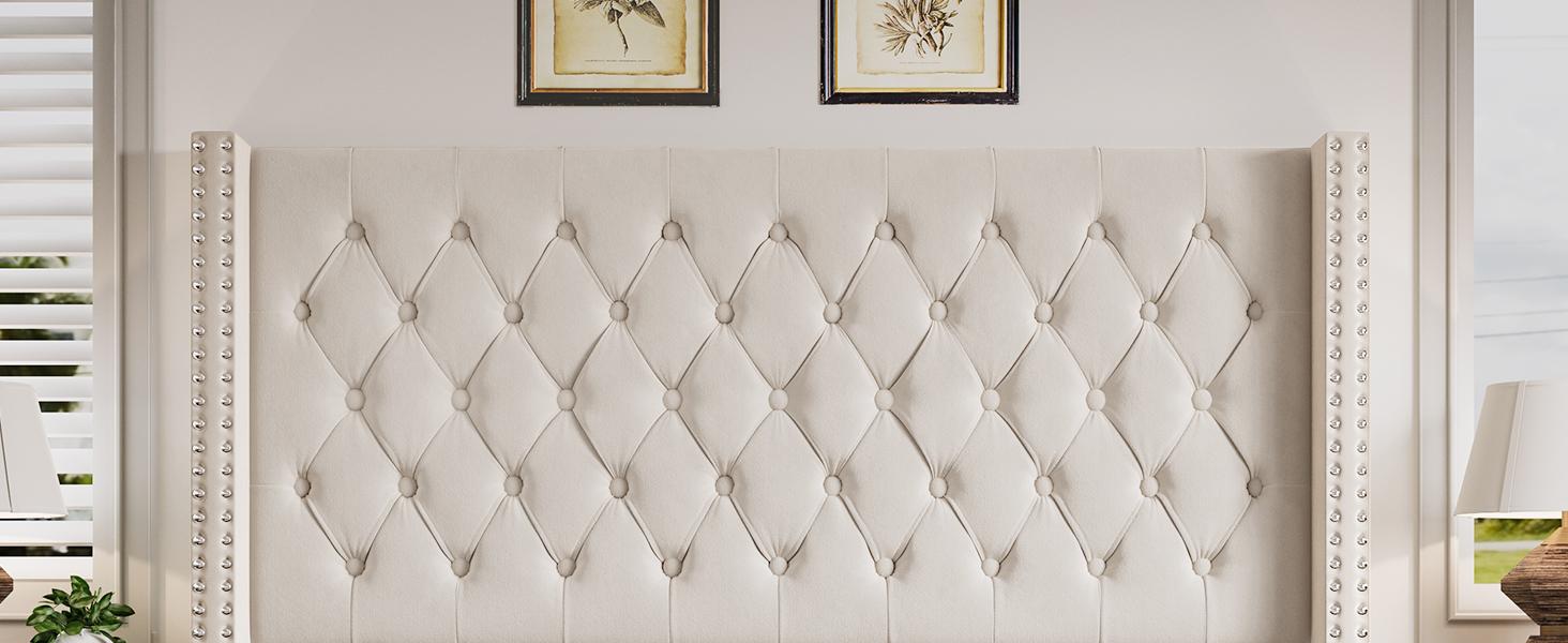 AMERLIFE 61.4" Tall Bed Frame, Modern Upholstered Bed, Wingback Headboard, Velvet Tufted Handcrafted Pleat Deep Button/Comfort Luxury Design/Interior Wood Slats/No Box Spring Needed, Queen/King Size/Best Gift Ideas/Christmas Gifts