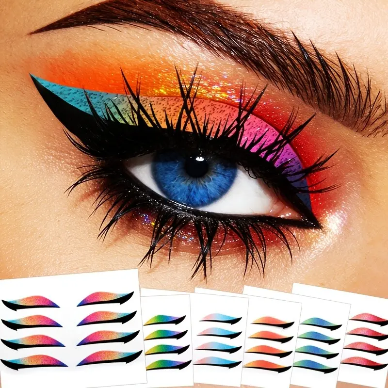 4 Pairs Colorful Laser Gradient Multichrome Eyeliner Stickers, Party Glow Makeup Stickers, Reusable Self-Adhesive Eye Makeup, Quick Application, Eye Makeup Products, Eye Makeup Supplies
