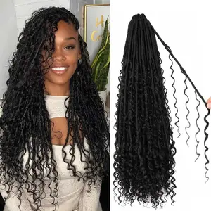 Boho Faux Locs Crochet Hair 24 Inch 8 Packs Soft Locs Curly Ends Bohemian Goddess Locs Crochet Hair for Black Women (1B, 24 Inch(pack of 8))